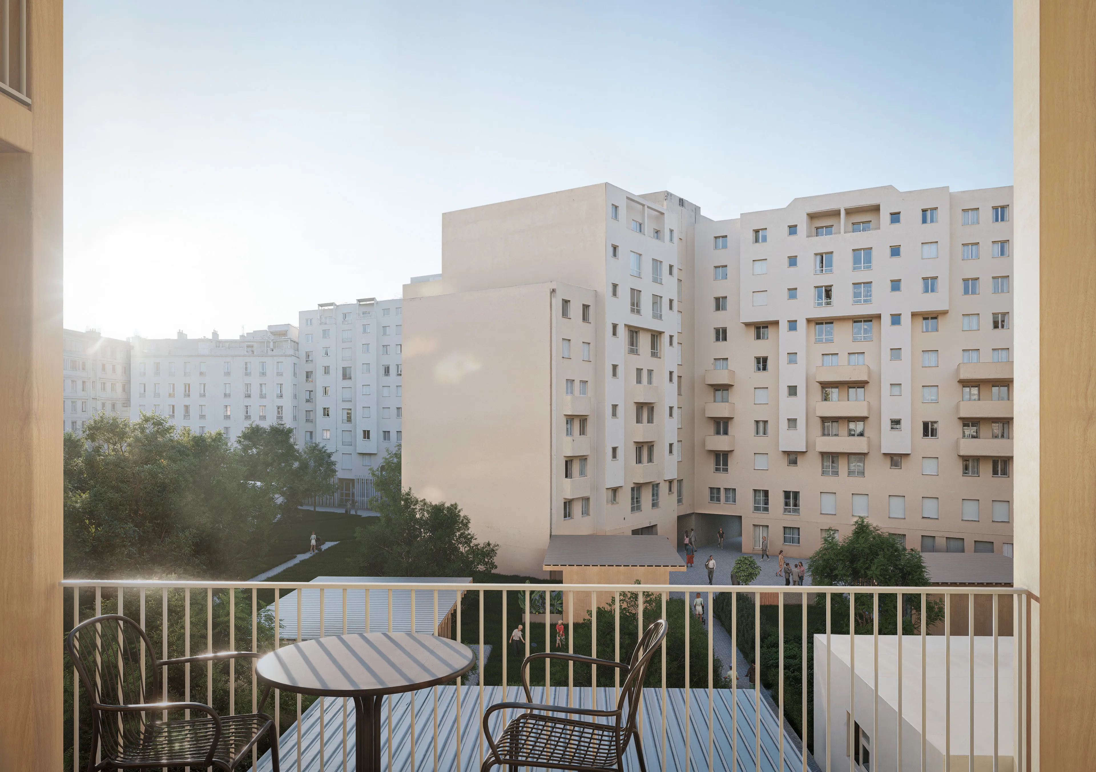Vue depuis le balcon sur le parcours communautaire — Paris, France